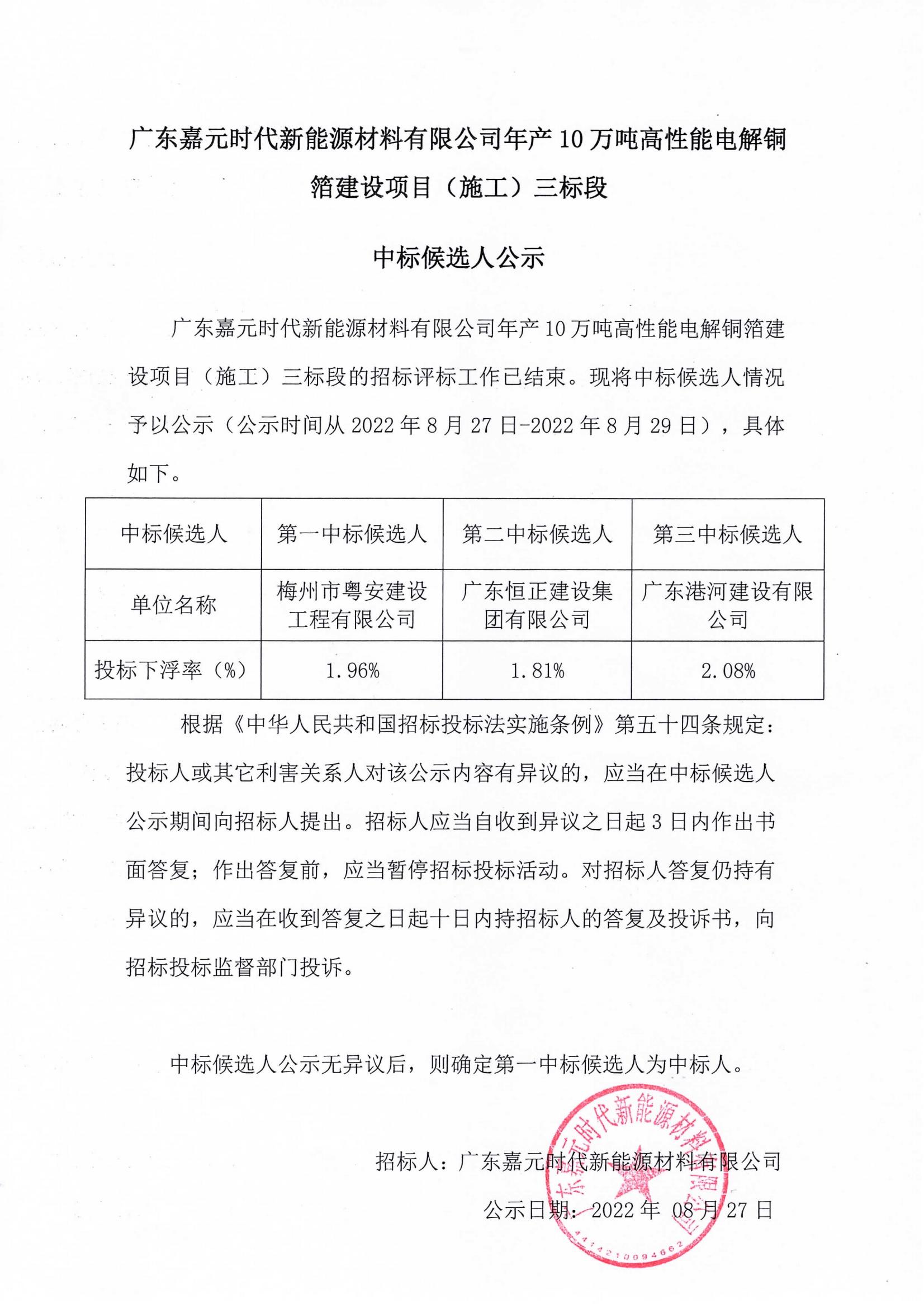 广东beats365亚洲版官网时代新能源材料有限公司年产10万吨高性能电解铜箔建设项目（施工）三标段中标候选人公示_00.jpg